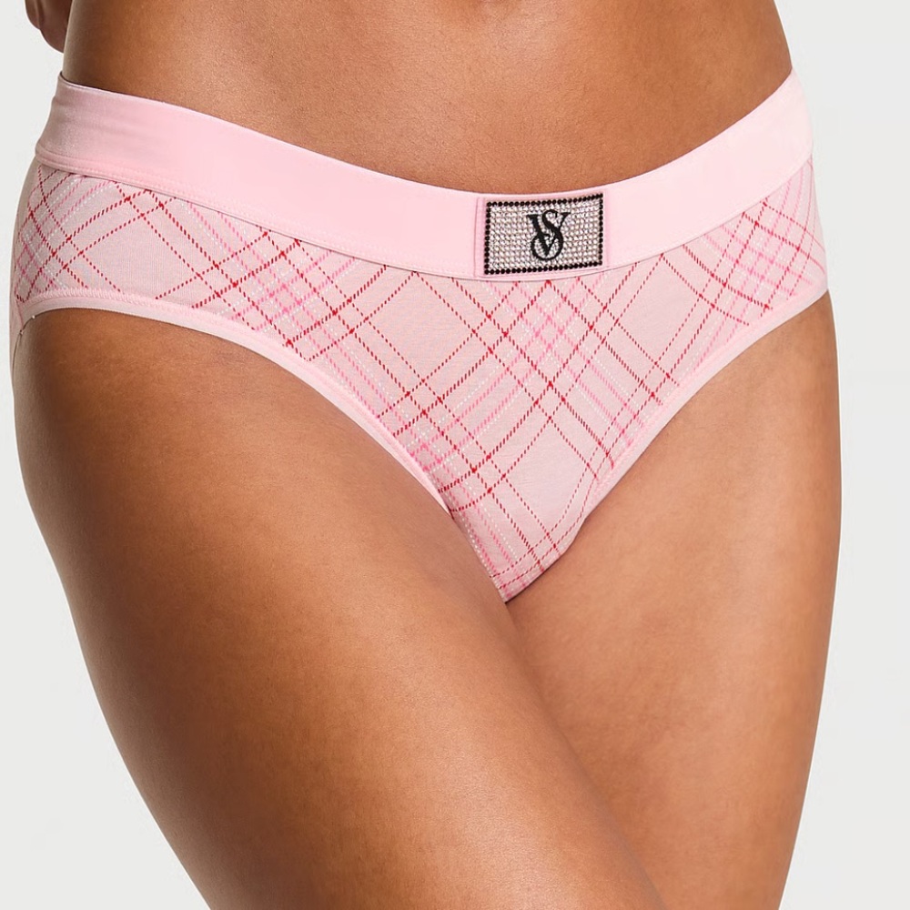 NWT Victoria's Secret Logo Cotton Shine Patch Velvet Hiphugger Panty.